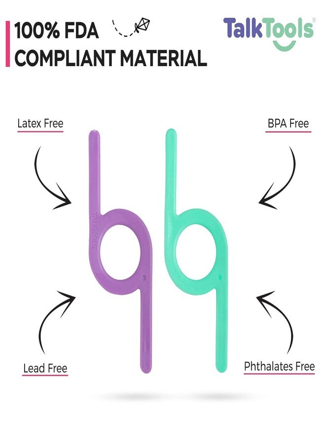 TalkTools Chewy | Oral Motor Sensory Tool for Kids and Toddlers | Therapy Tools to Improve Chewing and Biting (Green and Purple, 2 Count (Pack of 1)) - Image 2
